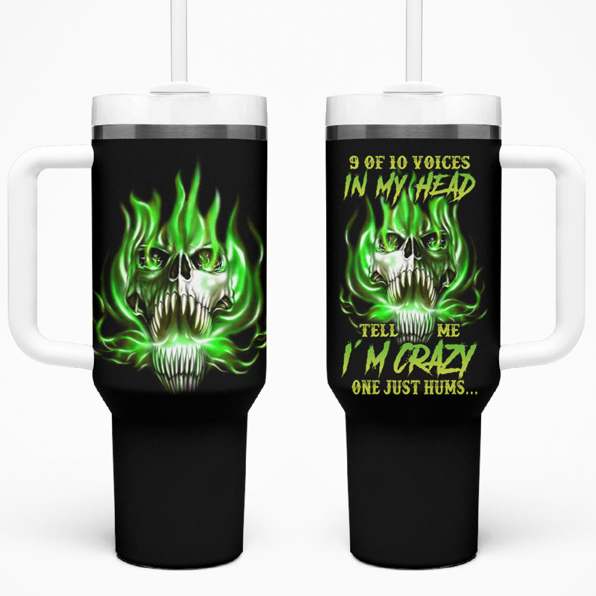 9 Of 10 Voices In My Head Fire Skull Tumbler With Handle