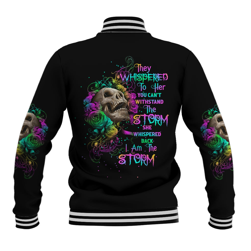 I Am The Storm Tie Dye Rose Skull Baseball Jacket - Wonder Print Shop