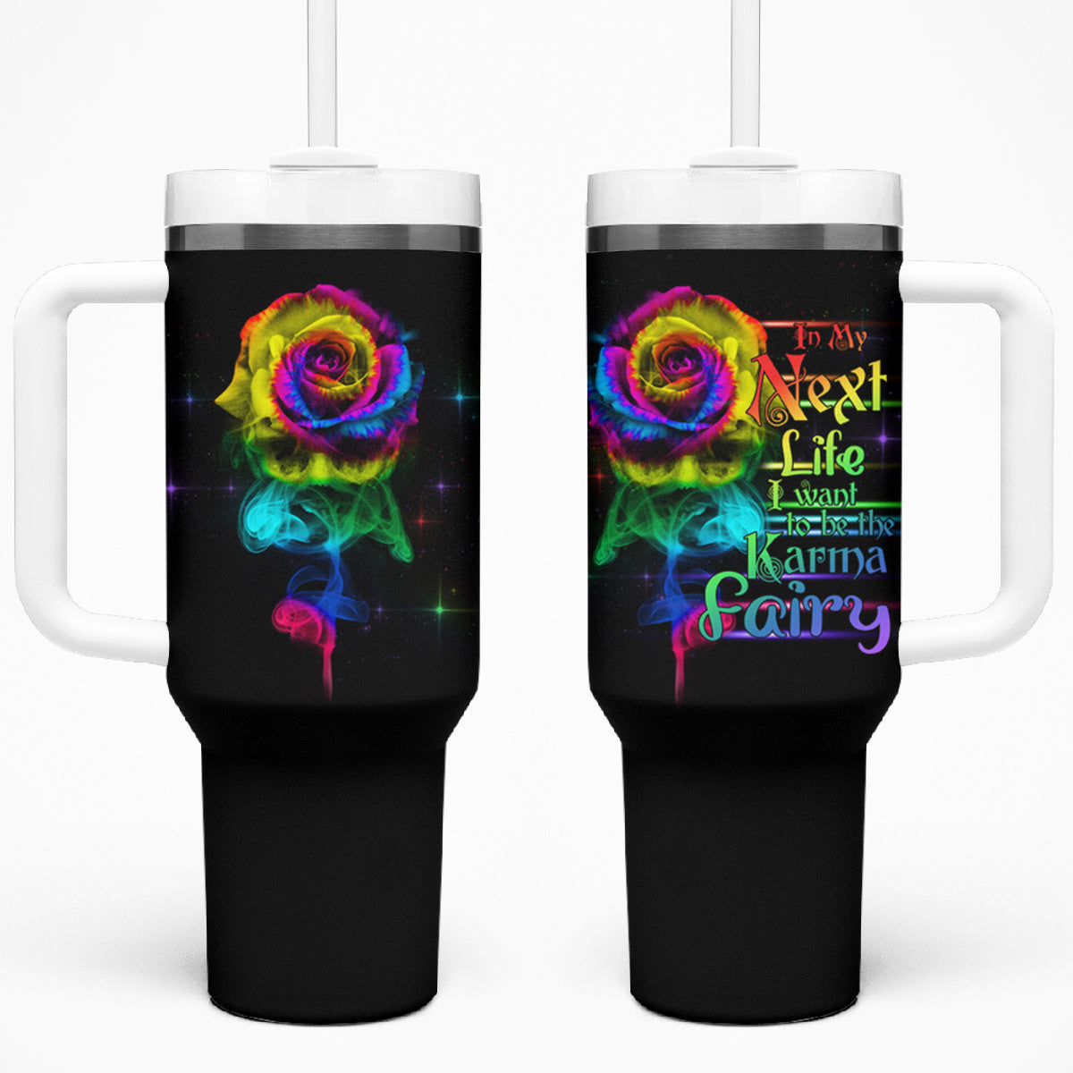 Karma Fairy Rose Smoke Skull Tumbler With Handle