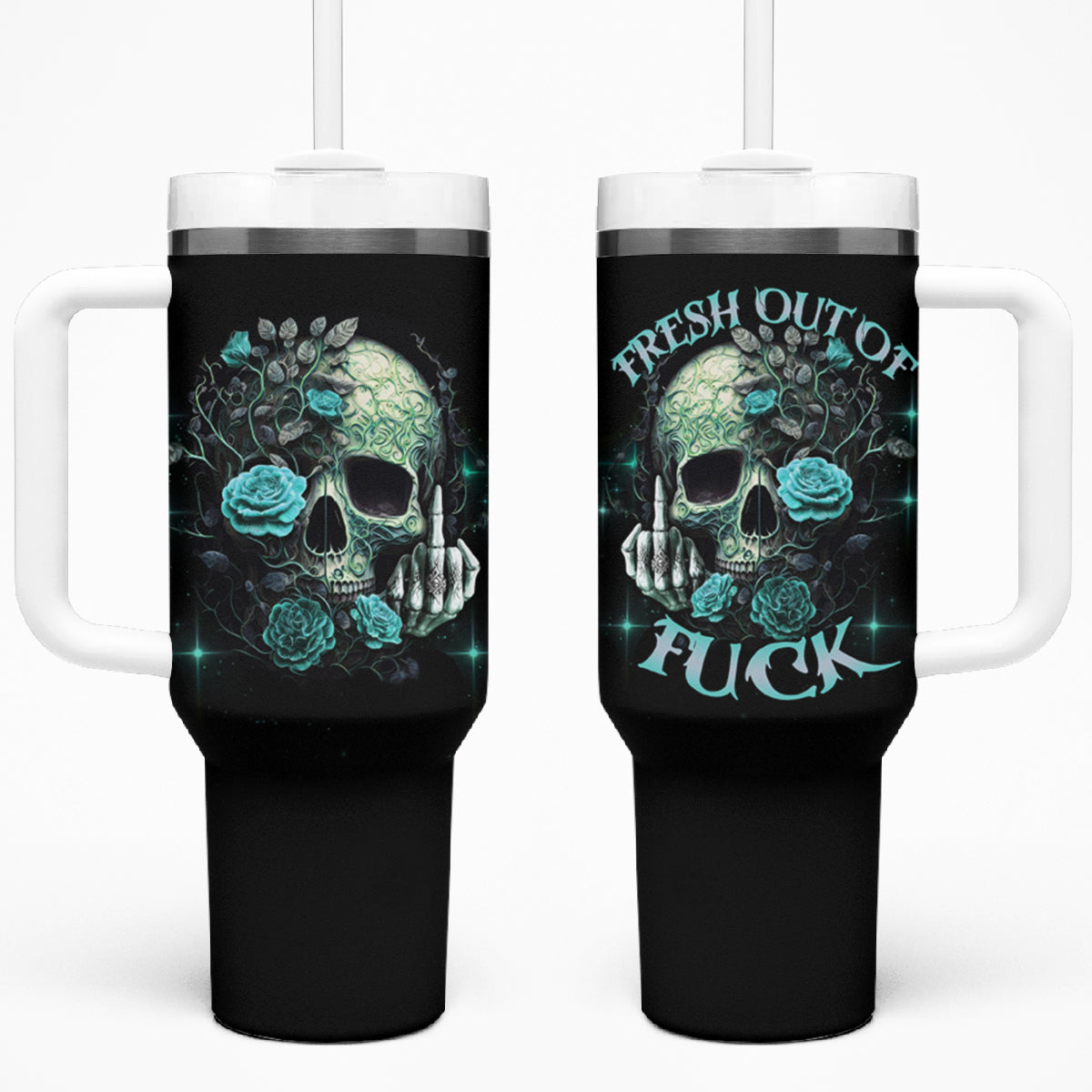 Fresh Out Of F Skull Rose Tumbler With Handle