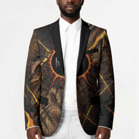 Aten Blazer Ancient Egyptian Cracked Stone Hieroglyph, Solar Eclipse Emblem, and Radiant Sunburst - Wonder Print Shop