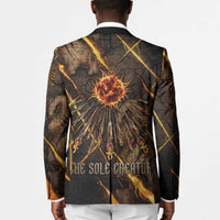 Aten Blazer Ancient Egyptian Cracked Stone Hieroglyph, Solar Eclipse Emblem, and Radiant Sunburst - Wonder Print Shop