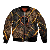 Aten Bomber Jacket Ancient Egyptian Cracked Stone Hieroglyph, Solar Eclipse Emblem, and Radiant Sunburst - Wonder Print Shop