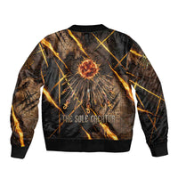 Aten Bomber Jacket Ancient Egyptian Cracked Stone Hieroglyph, Solar Eclipse Emblem, and Radiant Sunburst - Wonder Print Shop