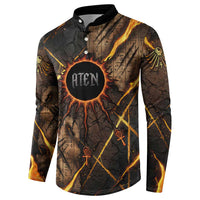 Aten Button Sweatshirt Ancient Egyptian Cracked Stone Hieroglyph, Solar Eclipse Emblem, and Radiant Sunburst