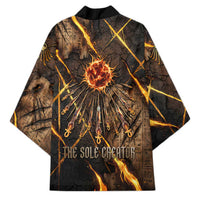 Aten Kimono Ancient Egyptian Cracked Stone Hieroglyph, Solar Eclipse Emblem, and Radiant Sunburst - Wonder Print Shop