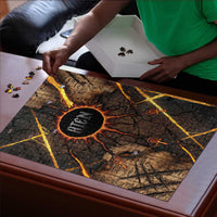 Aten Puzzle Ancient Egyptian Cracked Stone Hieroglyph, Solar Eclipse Emblem, and Radiant Sunburst - Wonder Print Shop