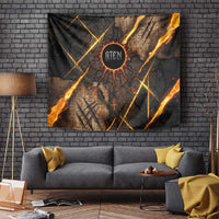 Aten Tapestry Ancient Egyptian Cracked Stone Hieroglyph, Solar Eclipse Emblem, and Radiant Sunburst - Wonder Print Shop