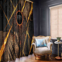 Aten Window Curtain Ancient Egyptian Cracked Stone Hieroglyph, Solar Eclipse Emblem, and Radiant Sunburst - Wonder Print Shop