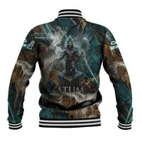 Atum Baseball Jacket Ancient Egyptian Teal Marble Smoke, Solar Barque Crown, Creator Deity Statue - Wonder Print Shop