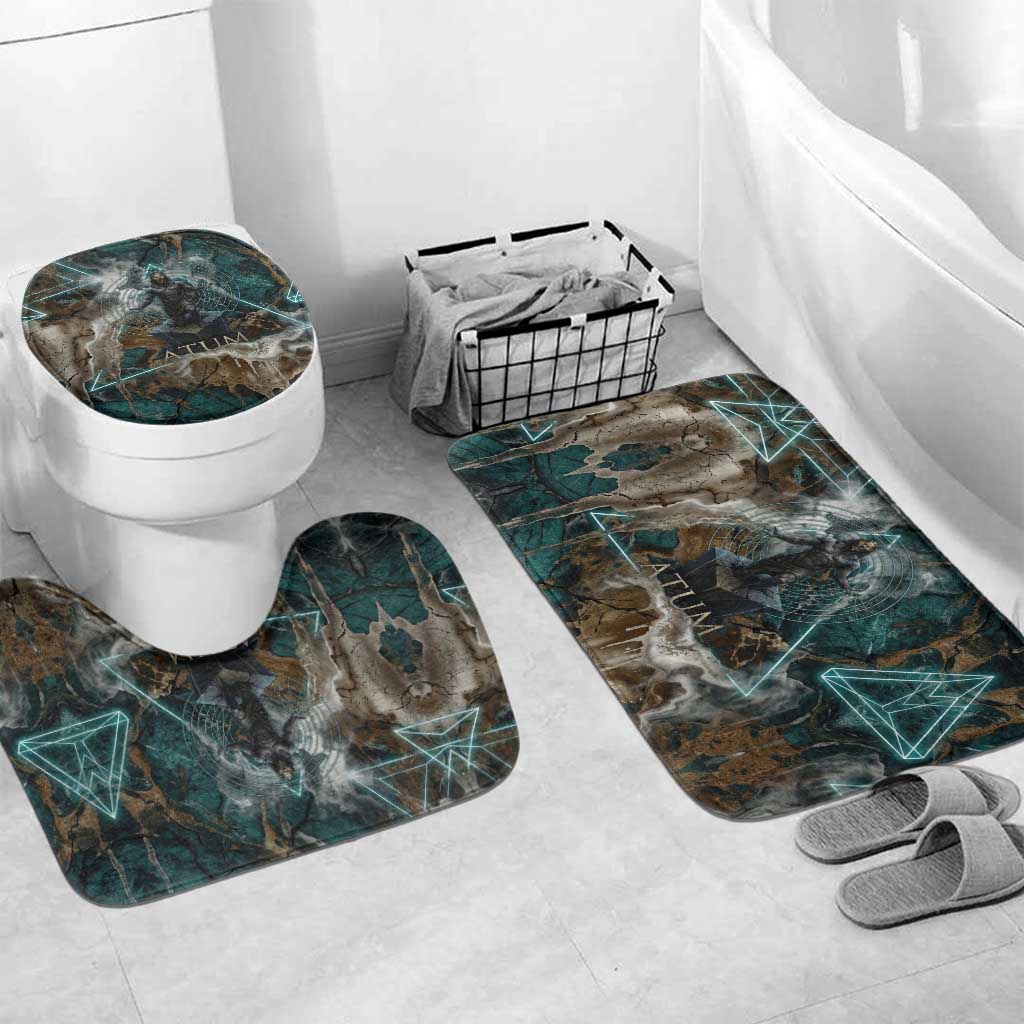Atum Bathroom Set Ancient Egyptian Teal Marble Smoke, Solar Barque Crown, Creator Deity Statue - Wonder Print Shop