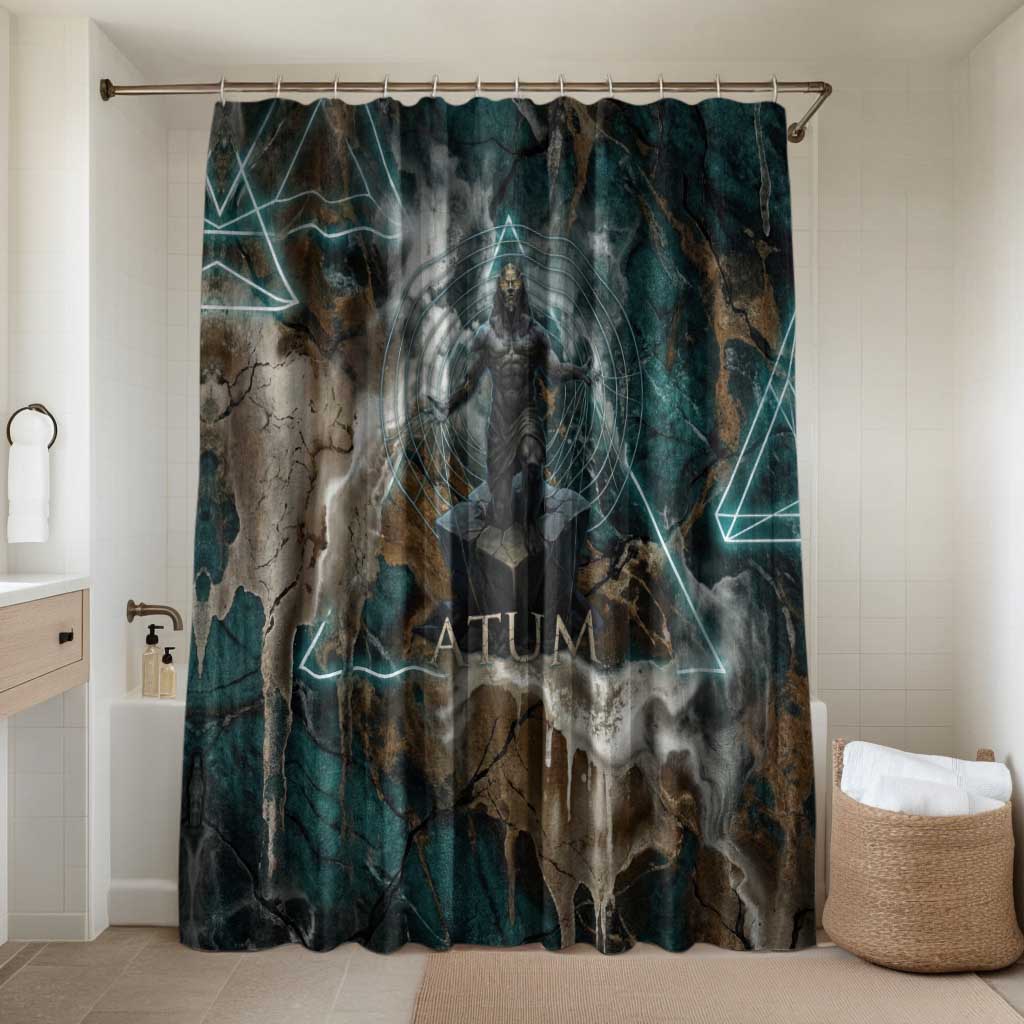 Atum Bathroom Set Ancient Egyptian Teal Marble Smoke, Solar Barque Crown, Creator Deity Statue - Wonder Print Shop