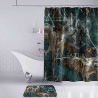 Atum Bathroom Set Ancient Egyptian Teal Marble Smoke, Solar Barque Crown, Creator Deity Statue - Wonder Print Shop