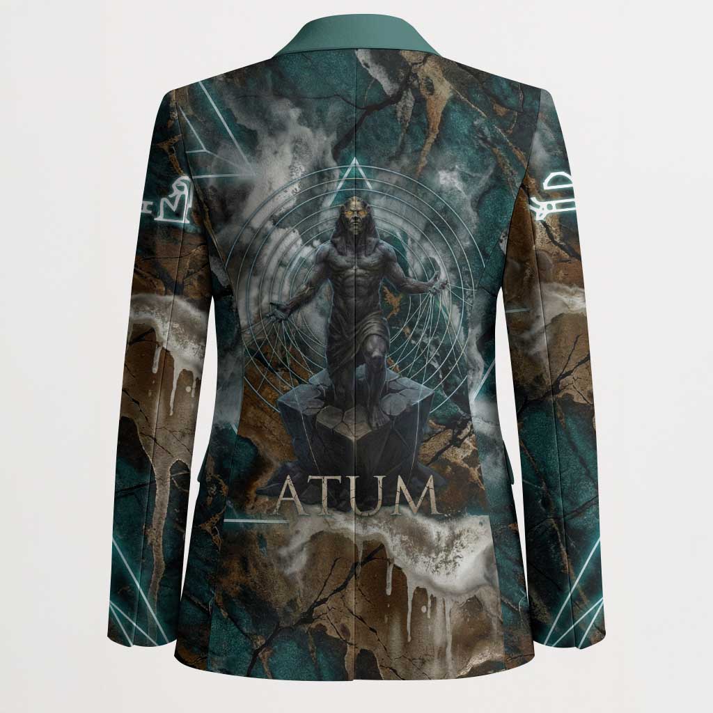 Atum Blazer Ancient Egyptian Teal Marble Smoke, Solar Barque Crown, Creator Deity Statue - Wonder Print Shop