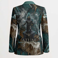 Atum Blazer Ancient Egyptian Teal Marble Smoke, Solar Barque Crown, Creator Deity Statue - Wonder Print Shop