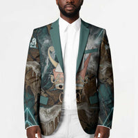 Atum Blazer Ancient Egyptian Teal Marble Smoke, Solar Barque Crown, Creator Deity Statue - Wonder Print Shop