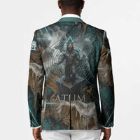 Atum Blazer Ancient Egyptian Teal Marble Smoke, Solar Barque Crown, Creator Deity Statue - Wonder Print Shop