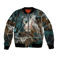 Atum Bomber Jacket Ancient Egyptian Teal Marble Smoke, Solar Barque Crown, Creator Deity Statue - Wonder Print Shop