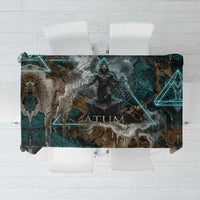 Atum Tablecloth Ancient Egyptian Teal Marble Smoke, Solar Barque Crown, Creator Deity Statue - Wonder Print Shop