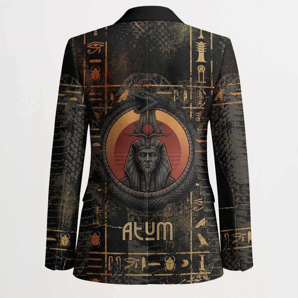 Atum Ancient Egyptian Blazer with Dark Hieroglyph Grid, Ouroboros Serpent Ring and The Final Serpent - Wonder Print Shop