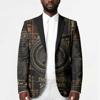 Atum Ancient Egyptian Blazer with Dark Hieroglyph Grid, Ouroboros Serpent Ring and The Final Serpent - Wonder Print Shop
