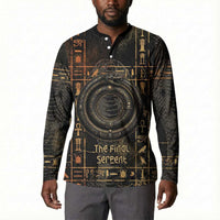 Atum Ancient Egyptian Button Sweatshirt with Dark Hieroglyph Grid, Ouroboros Serpent Ring and The Final Serpent