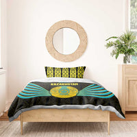 Kazakhstan National Emblem Bedding Set with Black Tribal Pattern and Sun Eagle Motif