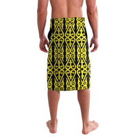 Kazakhstan National Emblem Lavalava with Black Tribal Pattern and Sun Eagle Motif