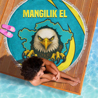 Kazakhstan National Flag Beach Blanket with Mangilik El Bald Eagle and Blue Tribal Pattern