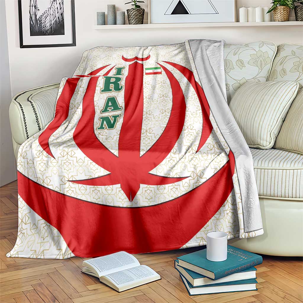 Iran Flag Pattern Blanket with Bold Red National Emblem Design