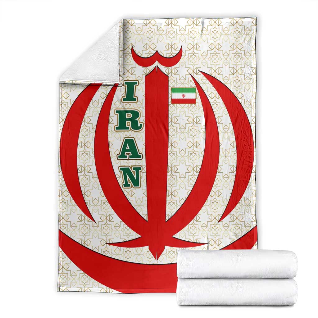Iran Flag Pattern Blanket with Bold Red National Emblem Design