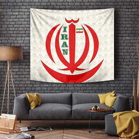 Iran Flag Pattern Tapestry with Bold Red National Emblem Design
