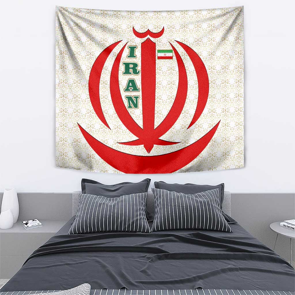 Iran Flag Pattern Tapestry with Bold Red National Emblem Design