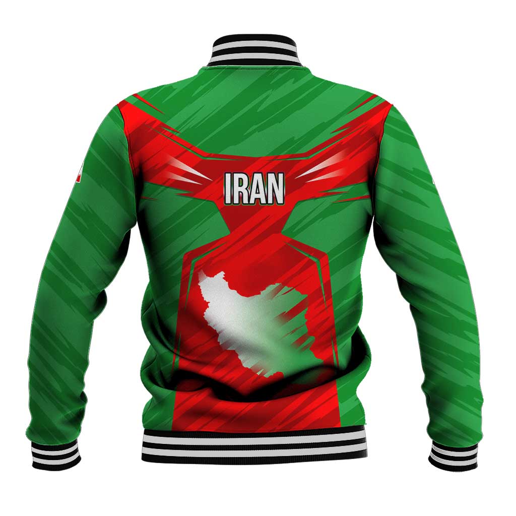 Iran National Pride Baseball Jacket with Bold Lion Crest and Country Silhouette