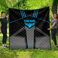 Custom Bowling Team Quilt with Blue Bowling Pin Heartbeat Graphic and Winged Emblem - Wonder Print Shop