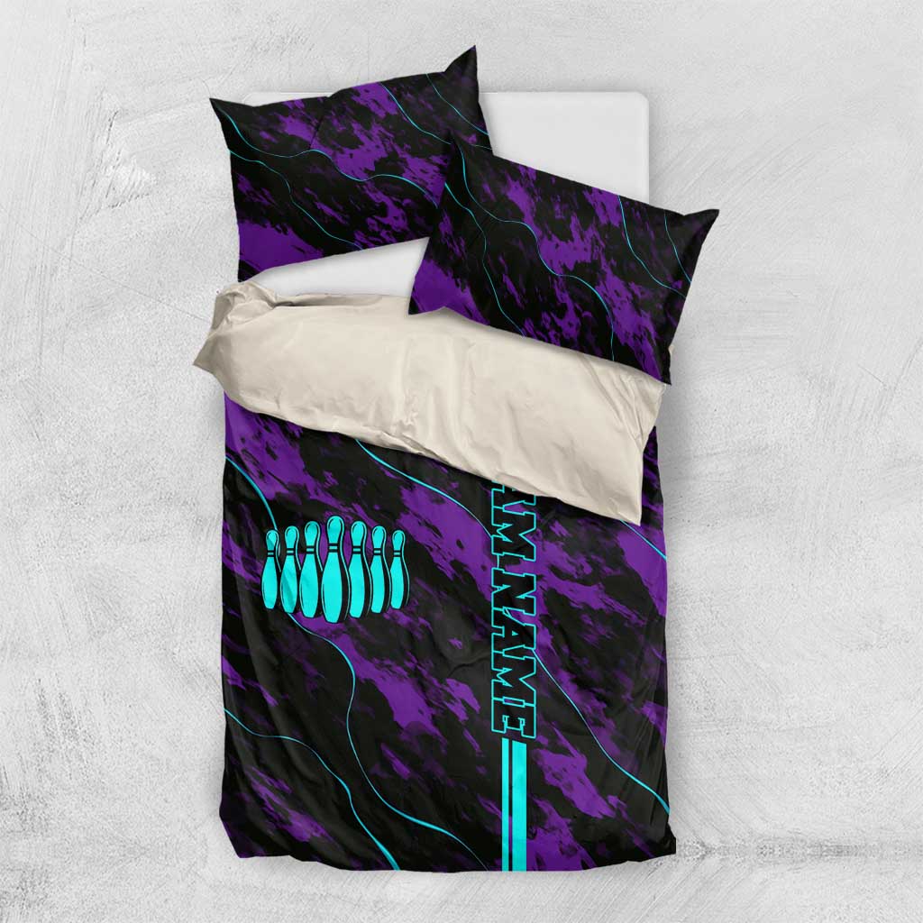Strike Bowling Graphic Bedding Set with Purple Black Marble Texture and Custom Team Name - Wonder Print Shop