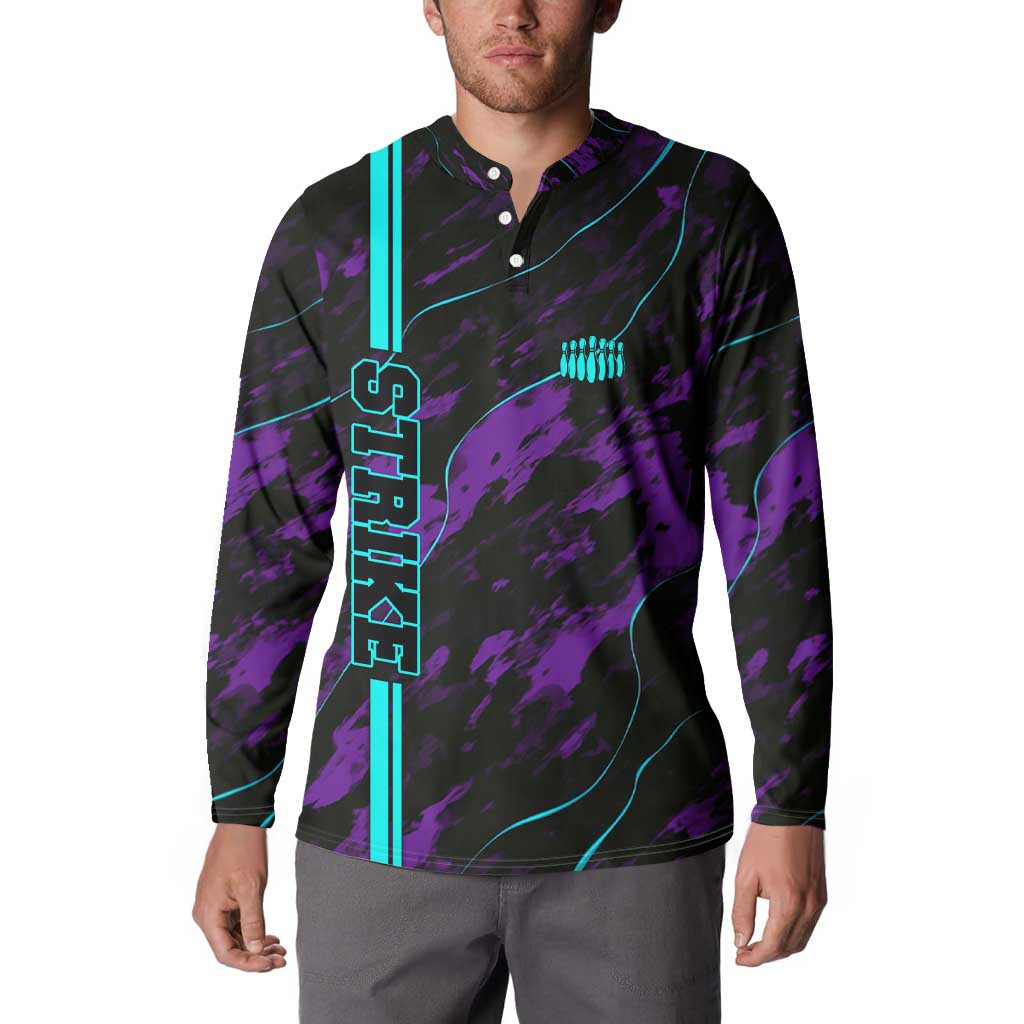 Strike Bowling Graphic Button Sweatshirt with Purple Black Marble Texture and Custom Team Name - Wonder Print Shop