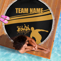 Bowling Player Silhouette Beach Blanket with Gold Strike Motion and Custom Team Name Design - Wonder Print Shop