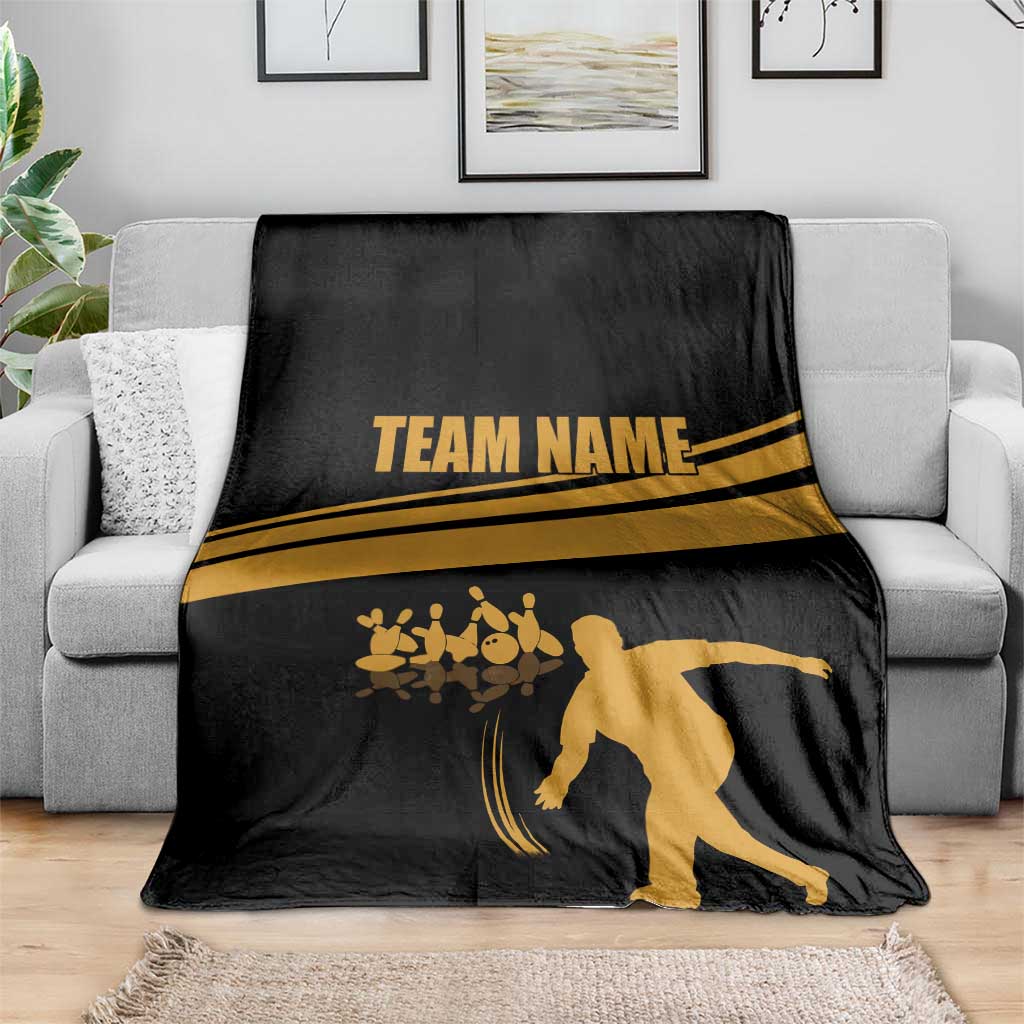 Bowling Player Silhouette Blanket with Gold Strike Motion and Custom Team Name Design - Wonder Print Shop