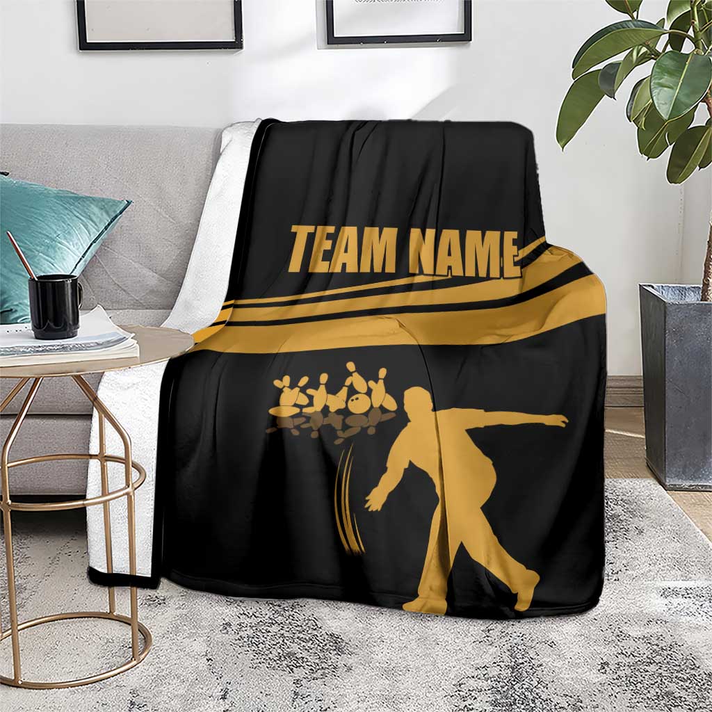 Bowling Player Silhouette Blanket with Gold Strike Motion and Custom Team Name Design - Wonder Print Shop