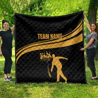 Bowling Player Silhouette Quilt with Gold Strike Motion and Custom Team Name Design - Wonder Print Shop