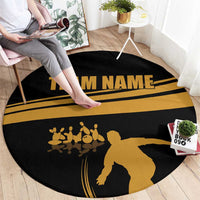 Bowling Player Silhouette Round Carpet with Gold Strike Motion and Custom Team Name Design - Wonder Print Shop