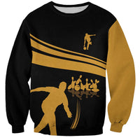 Bowling Player Silhouette Sweatshirt with Gold Strike Motion and Custom Team Name Design - Wonder Print Shop