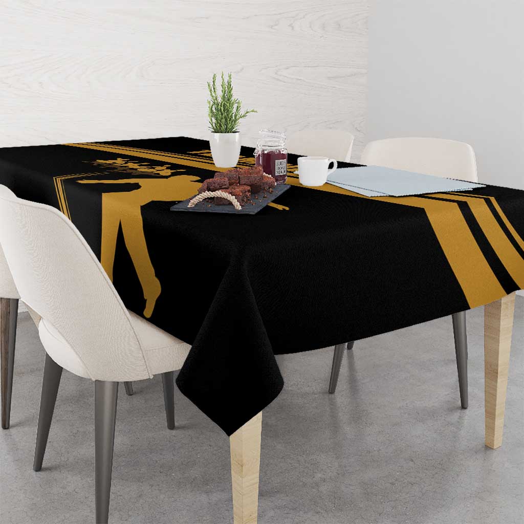 Bowling Player Silhouette Tablecloth with Gold Strike Motion and Custom Team Name Design - Wonder Print Shop