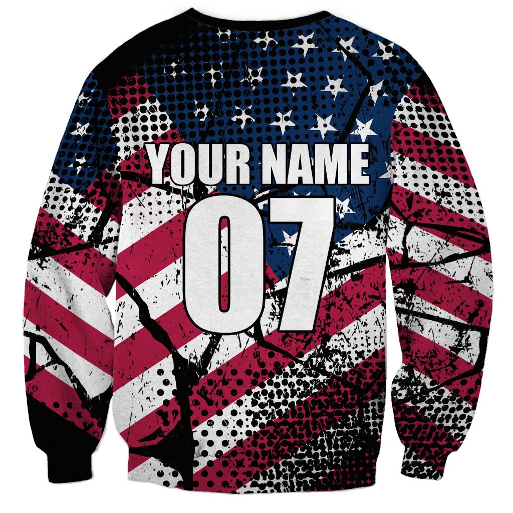 Unisex motocross sweatshirt with YOUR NAME and 07 over grunge American flag pattern