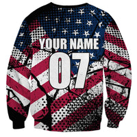 Unisex motocross sweatshirt with YOUR NAME and 07 over grunge American flag pattern