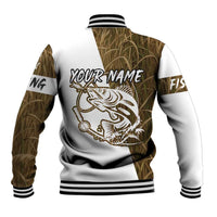 Walleye Fishing Baseball Jacket with Reeds Background and Custom Name Design - Wonder Print Shop