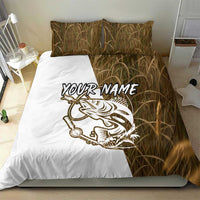 Walleye Fishing Bedding Set with Reeds Background and Custom Name Design - Wonder Print Shop