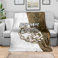 Walleye Fishing Blanket with Reeds Background and Custom Name Design - Wonder Print Shop