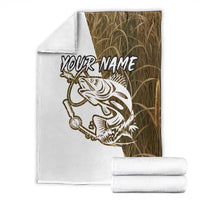 Walleye Fishing Blanket with Reeds Background and Custom Name Design - Wonder Print Shop